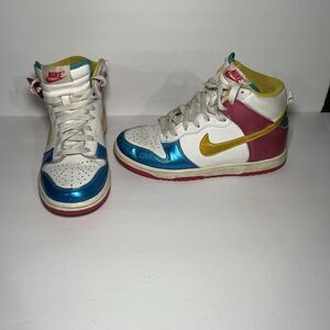 NIKE DUNK WOMENS HIGH WHITE PINK BLUE YELLOW OLYMPIC PACK 316604-171 SZ 5.5Y